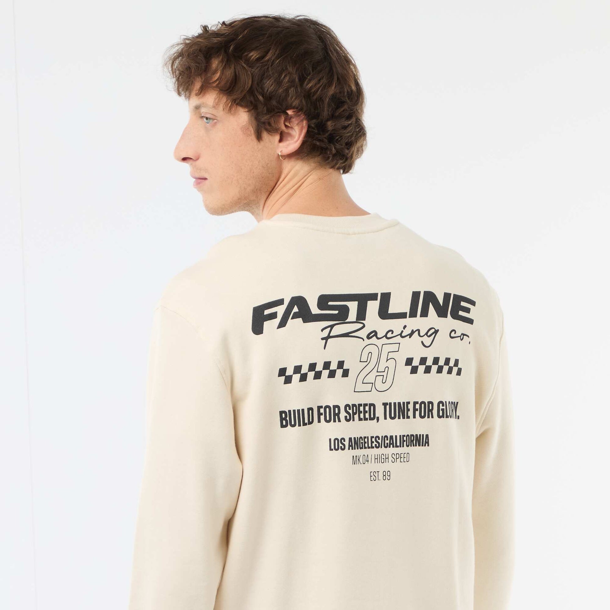 Printed Front and Back Lightweight Fleece Sweatshirt WHITE
