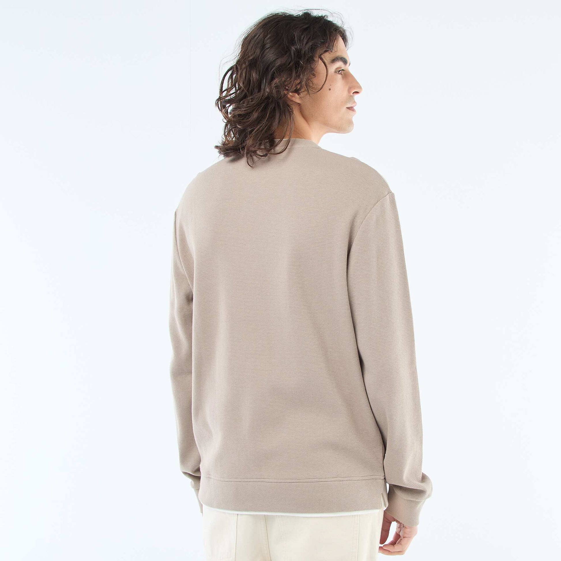 Honeycomb Knit Crew Neck Sweater BEIGE