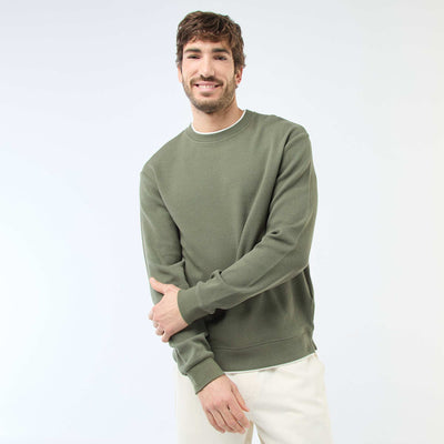 Honeycomb Knit Crew Neck Sweater GREEN