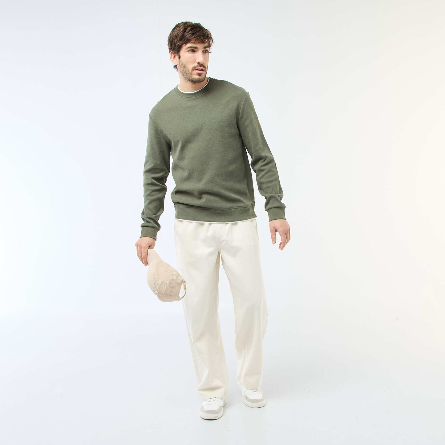 Honeycomb Knit Crew Neck Sweater GREEN