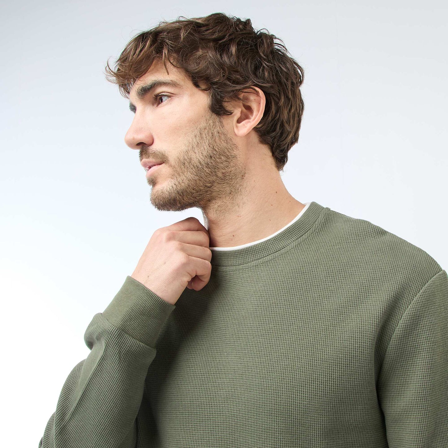 Honeycomb Knit Crew Neck Sweater GREEN