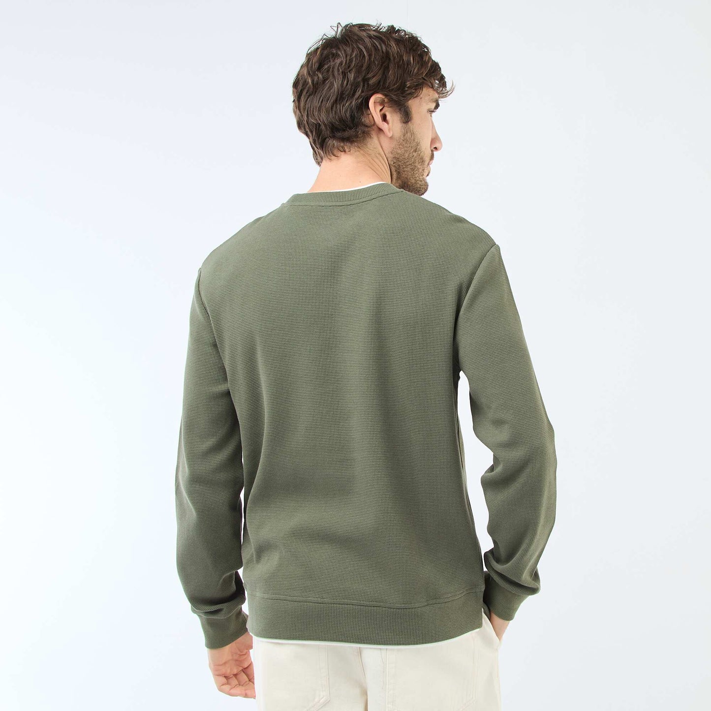 Honeycomb Knit Crew Neck Sweater GREEN