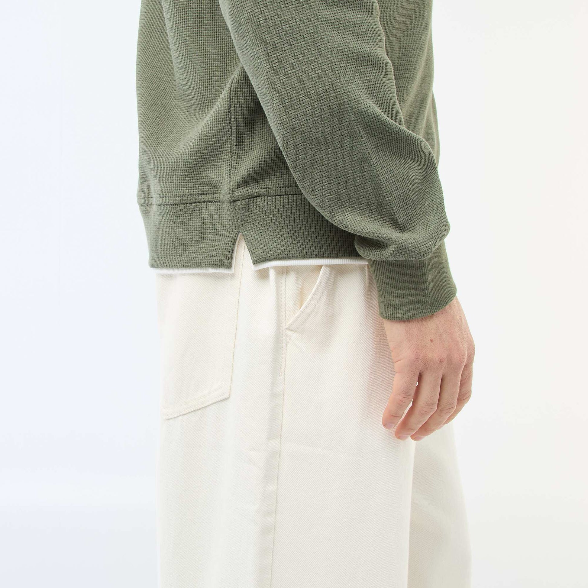 Honeycomb Knit Crew Neck Sweater GREEN