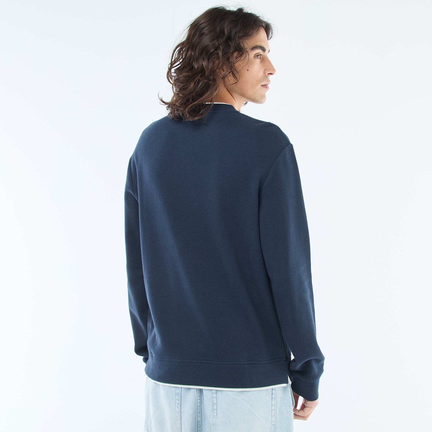 Honeycomb Knit Crew Neck Sweater BLUE