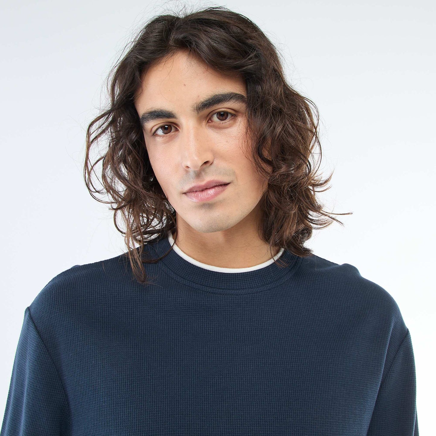 Honeycomb Knit Crew Neck Sweater BLUE
