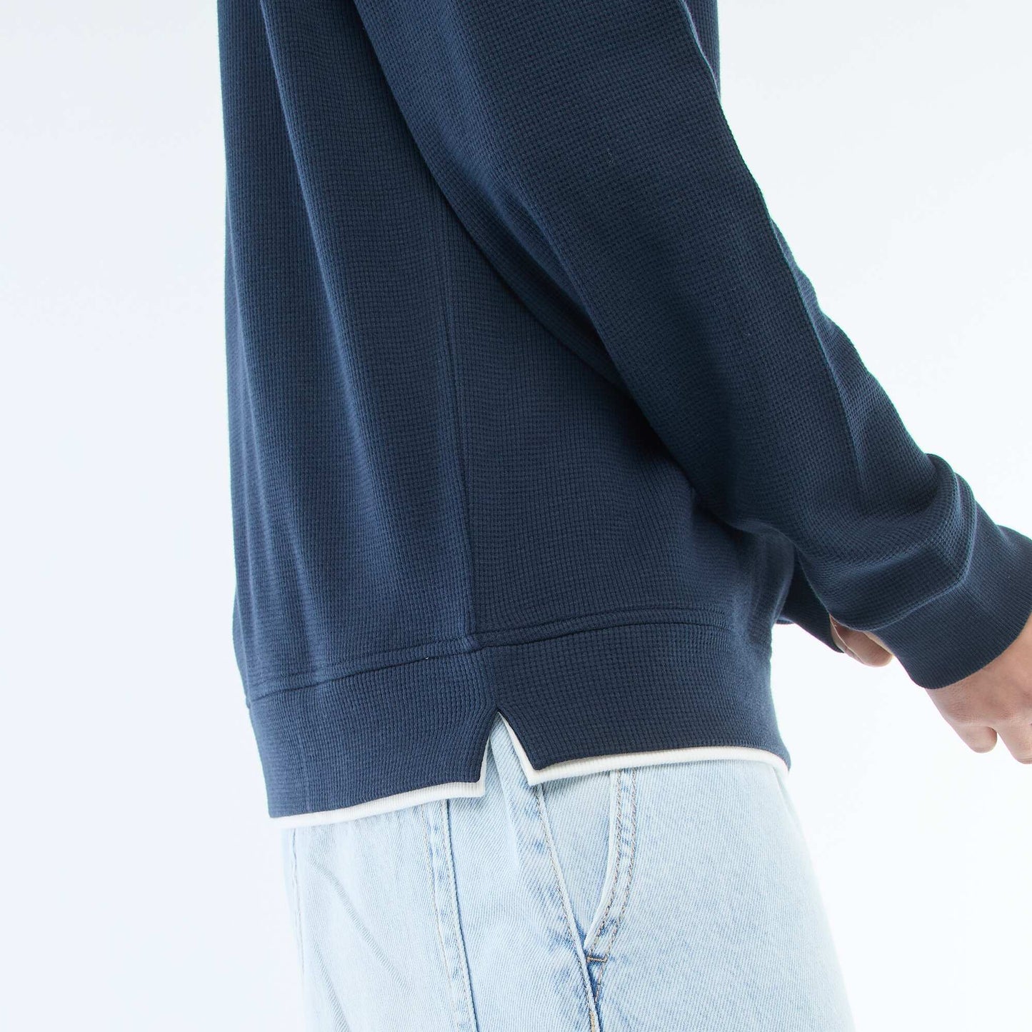 Honeycomb Knit Crew Neck Sweater BLUE