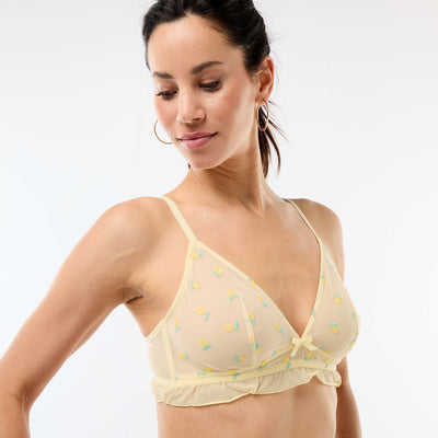 Tulle Triangle Bra with Embroidered Lemons YELLOW