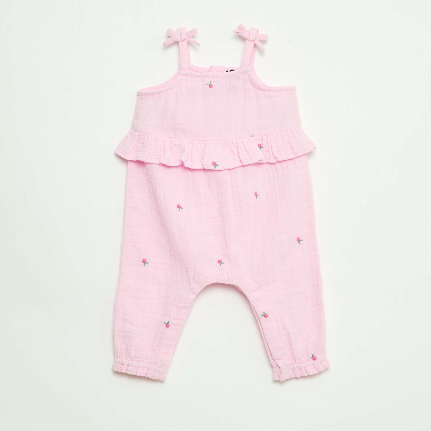 Long Cotton Poplin Strappy Romper PINK