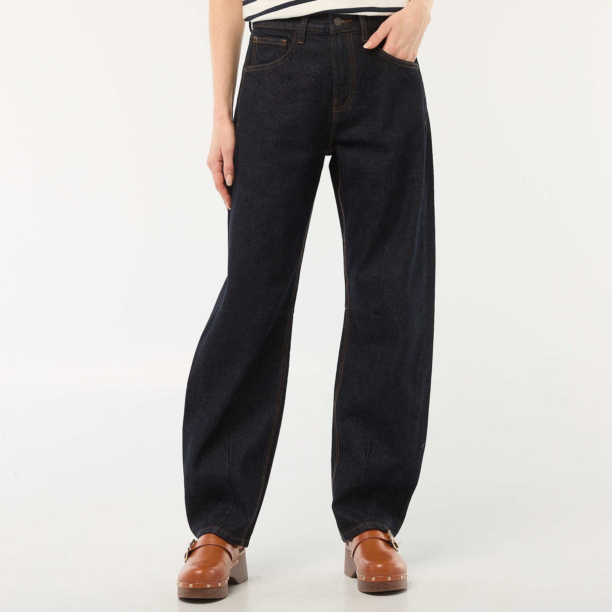 Cotton Denim Barrel Leg Pants BLUE