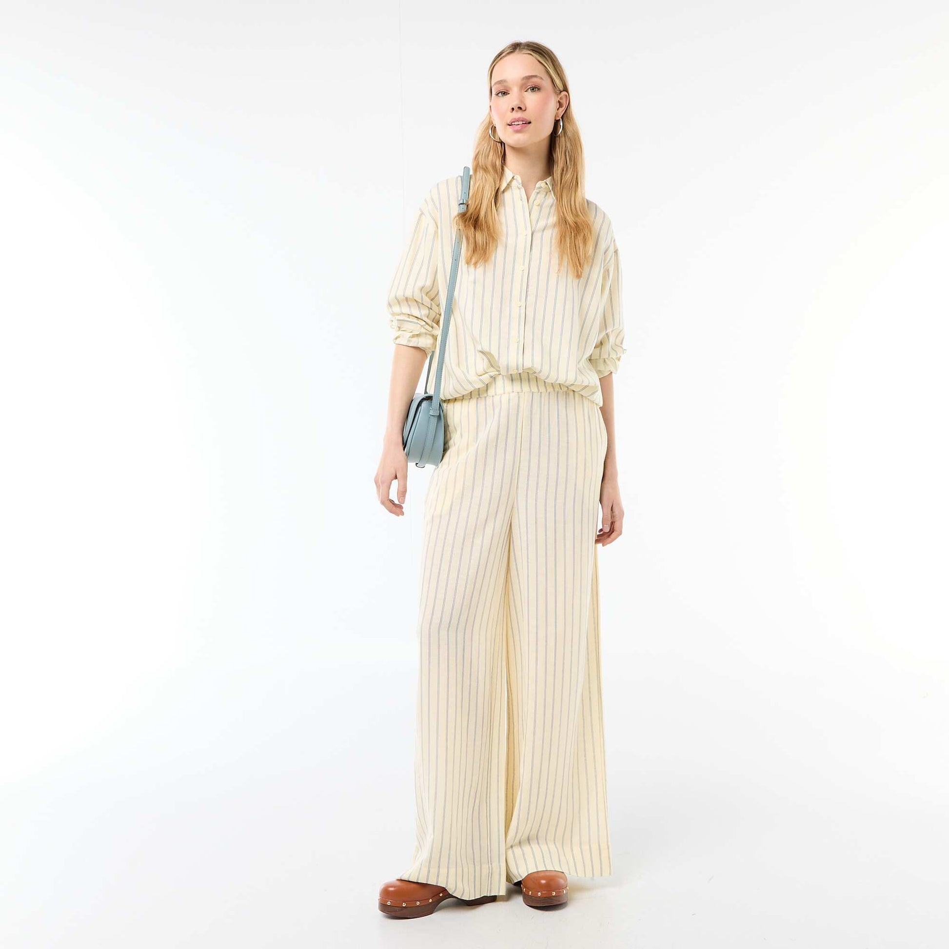Linen Blend Palazzo Trousers YELLOW
