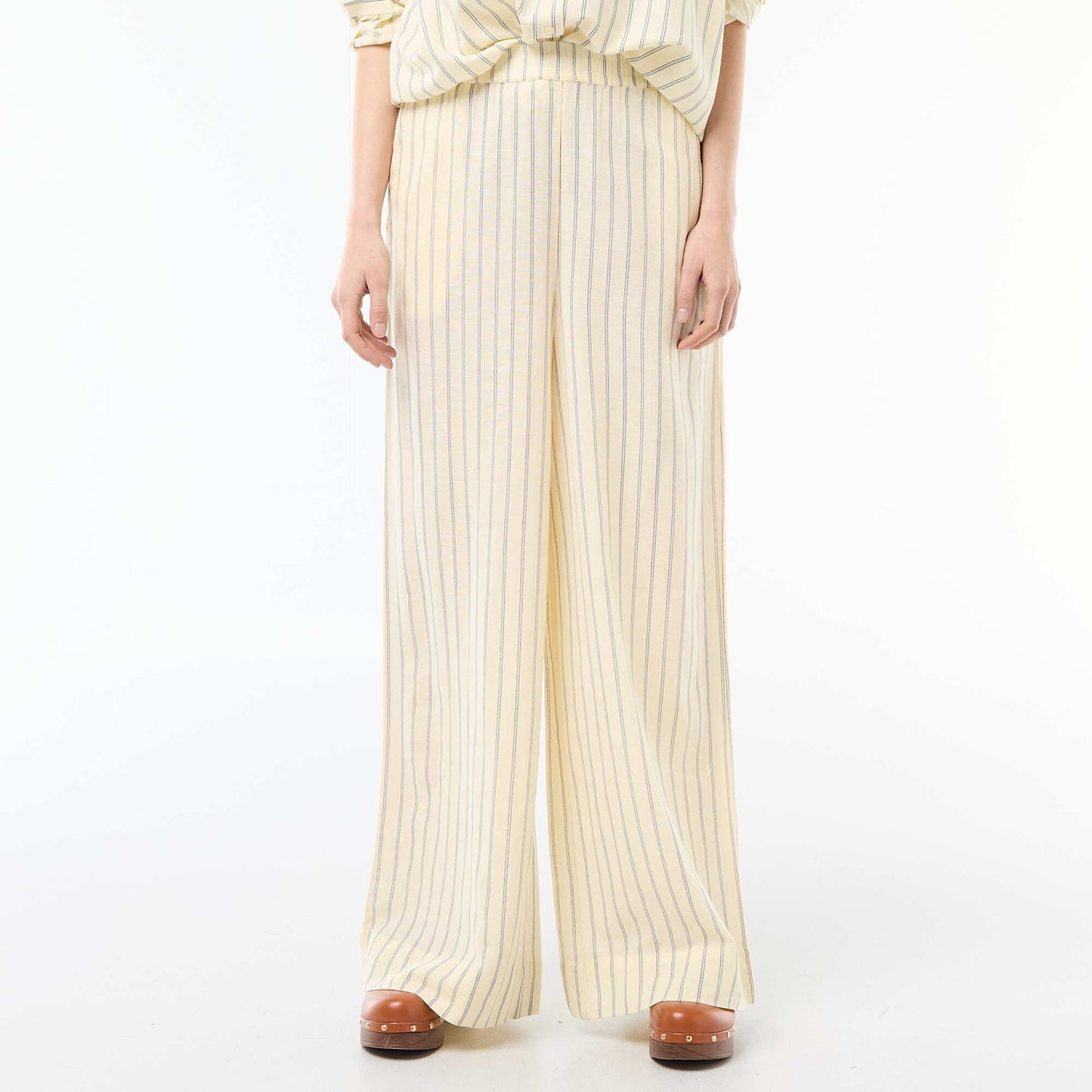 Linen Blend Palazzo Trousers YELLOW