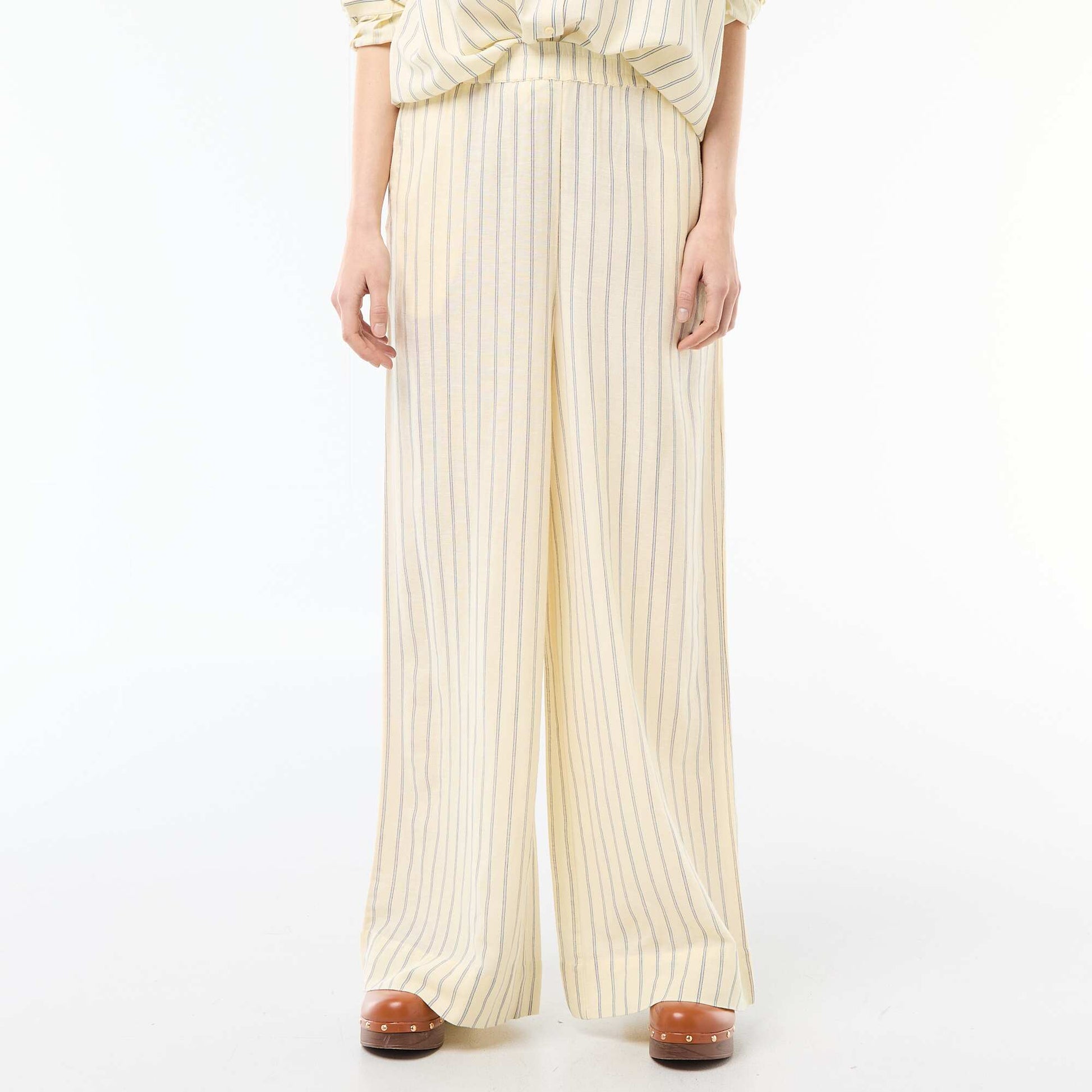 Linen Blend Palazzo Trousers YELLOW