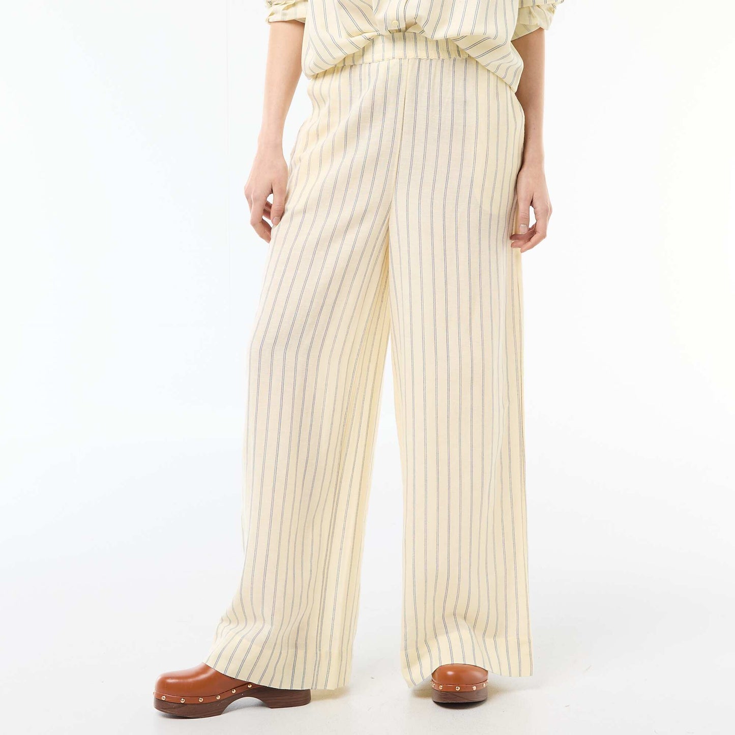 Linen Blend Palazzo Trousers YELLOW