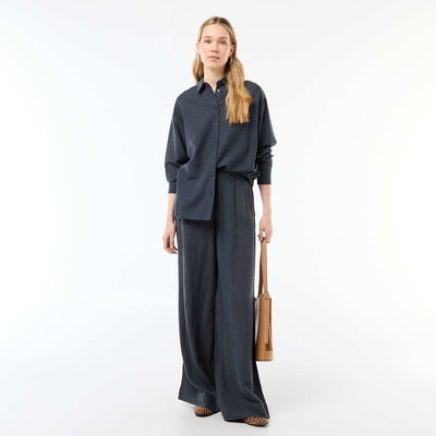 Linen Blend Palazzo Trousers BLUE