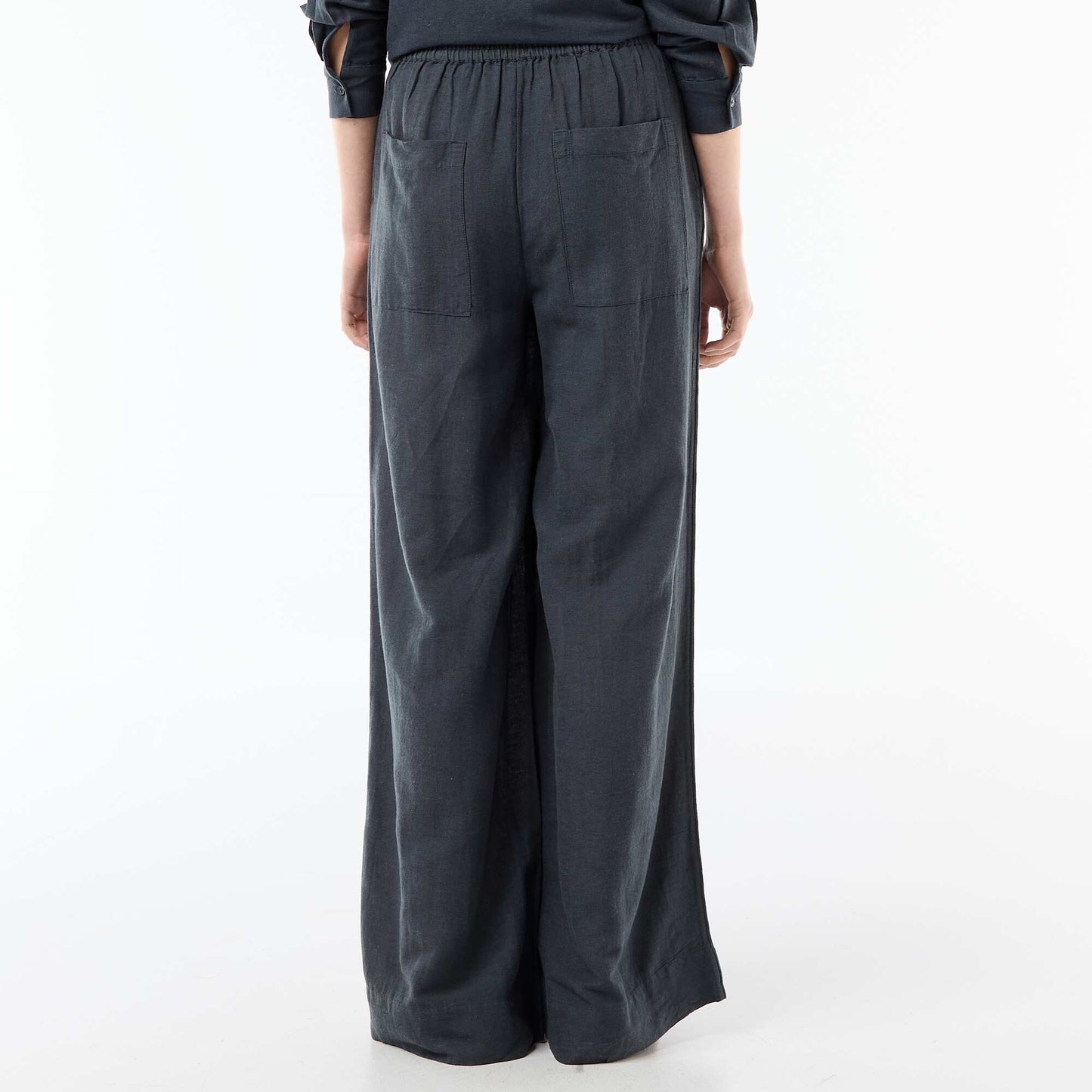 Linen Blend Palazzo Trousers BLUE
