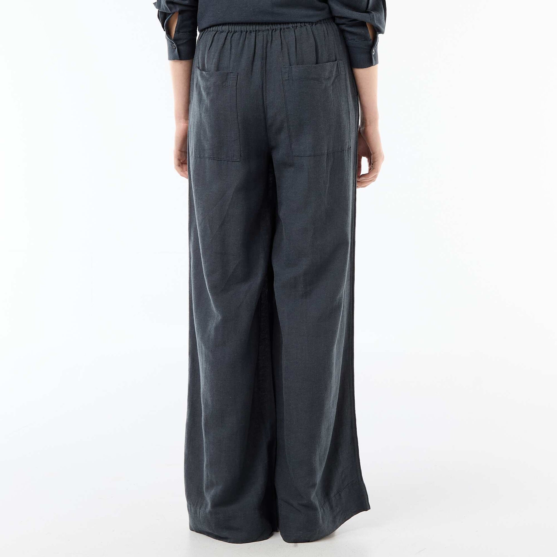 Linen Blend Palazzo Trousers BLUE