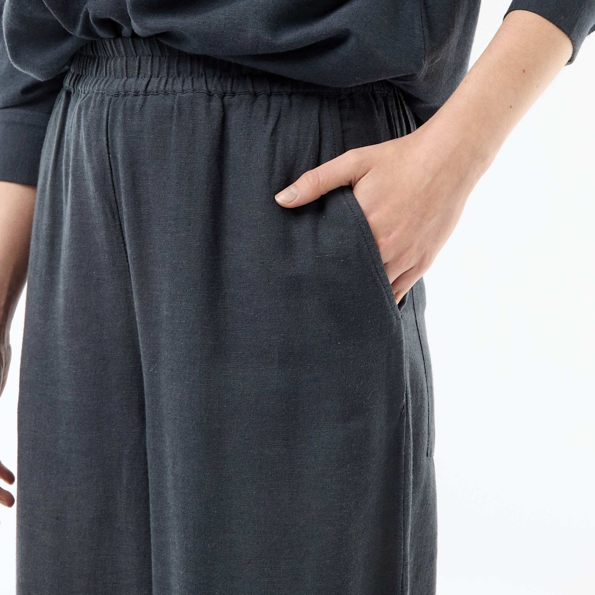Linen Blend Palazzo Trousers BLUE