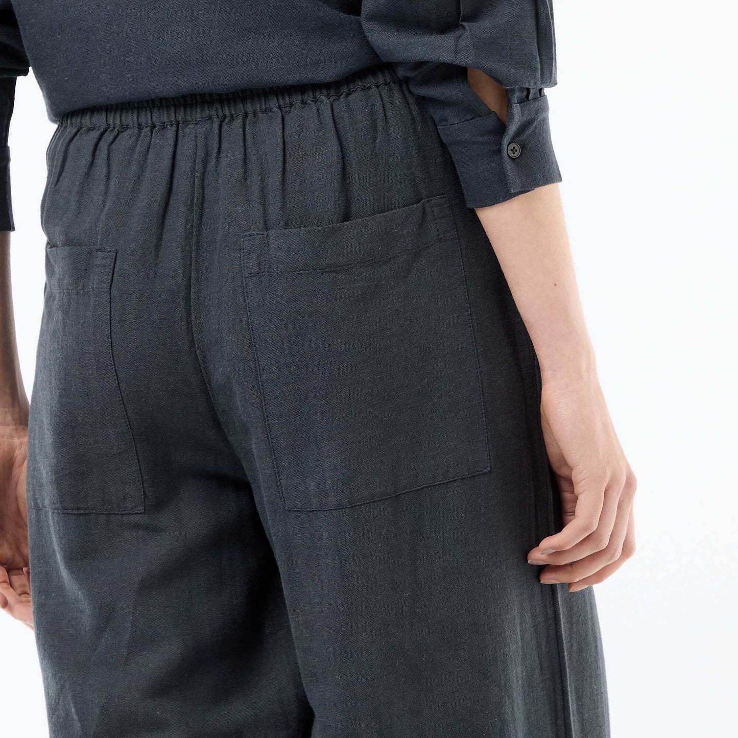 Linen Blend Palazzo Trousers BLUE