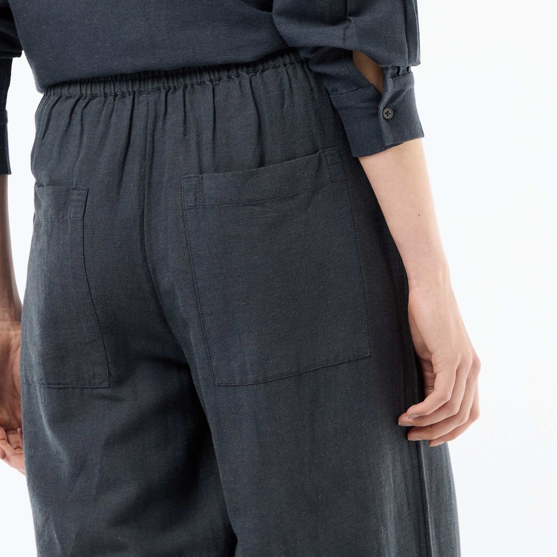 Linen Blend Palazzo Trousers BLUE