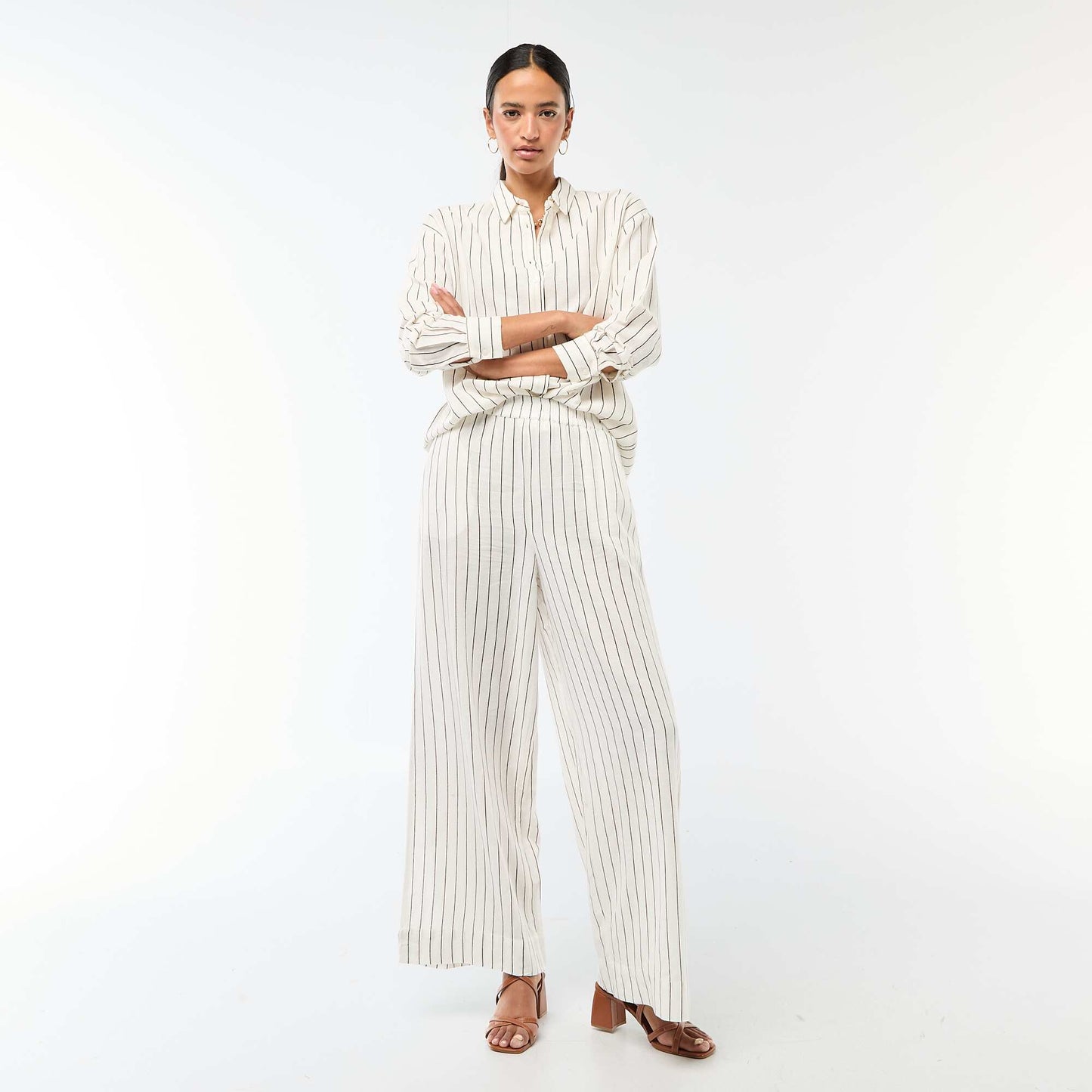 Linen Blend Palazzo Trousers WHITE