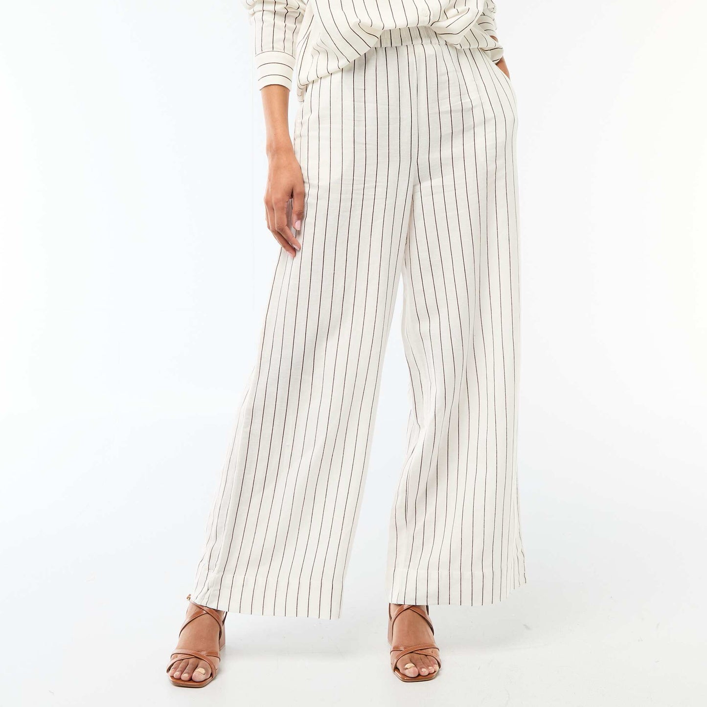 Linen Blend Palazzo Trousers WHITE