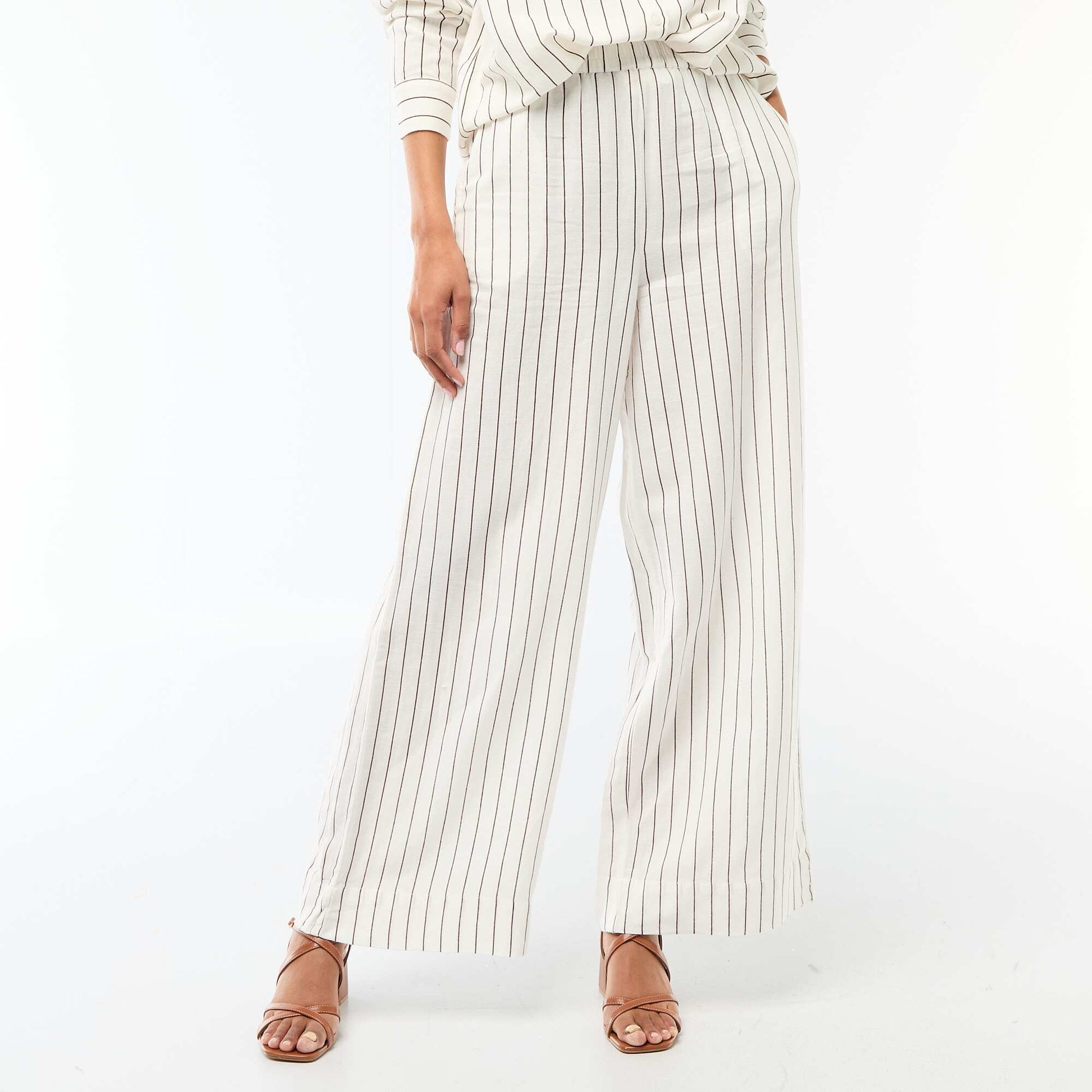 Linen Blend Palazzo Trousers WHITE