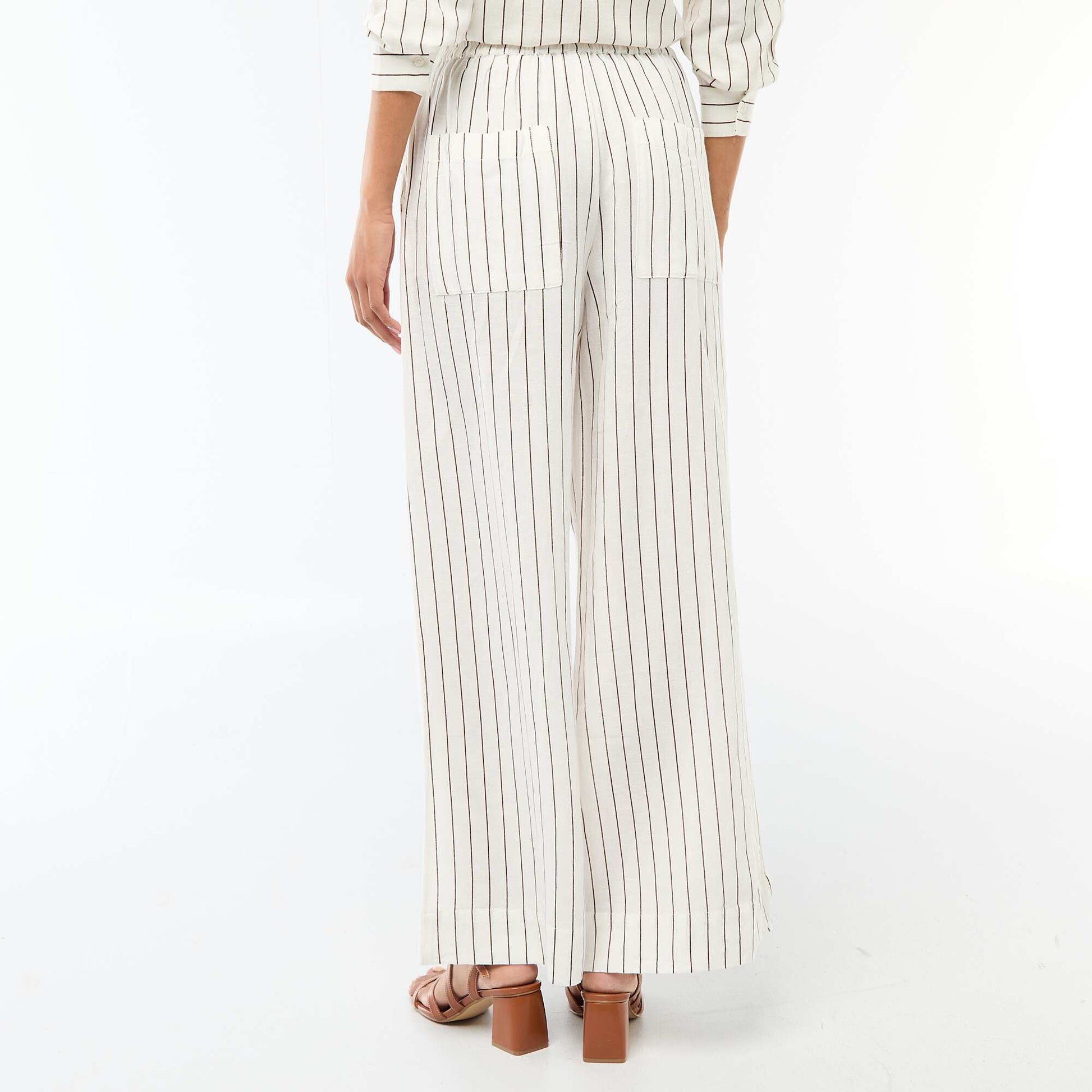 Linen Blend Palazzo Trousers WHITE