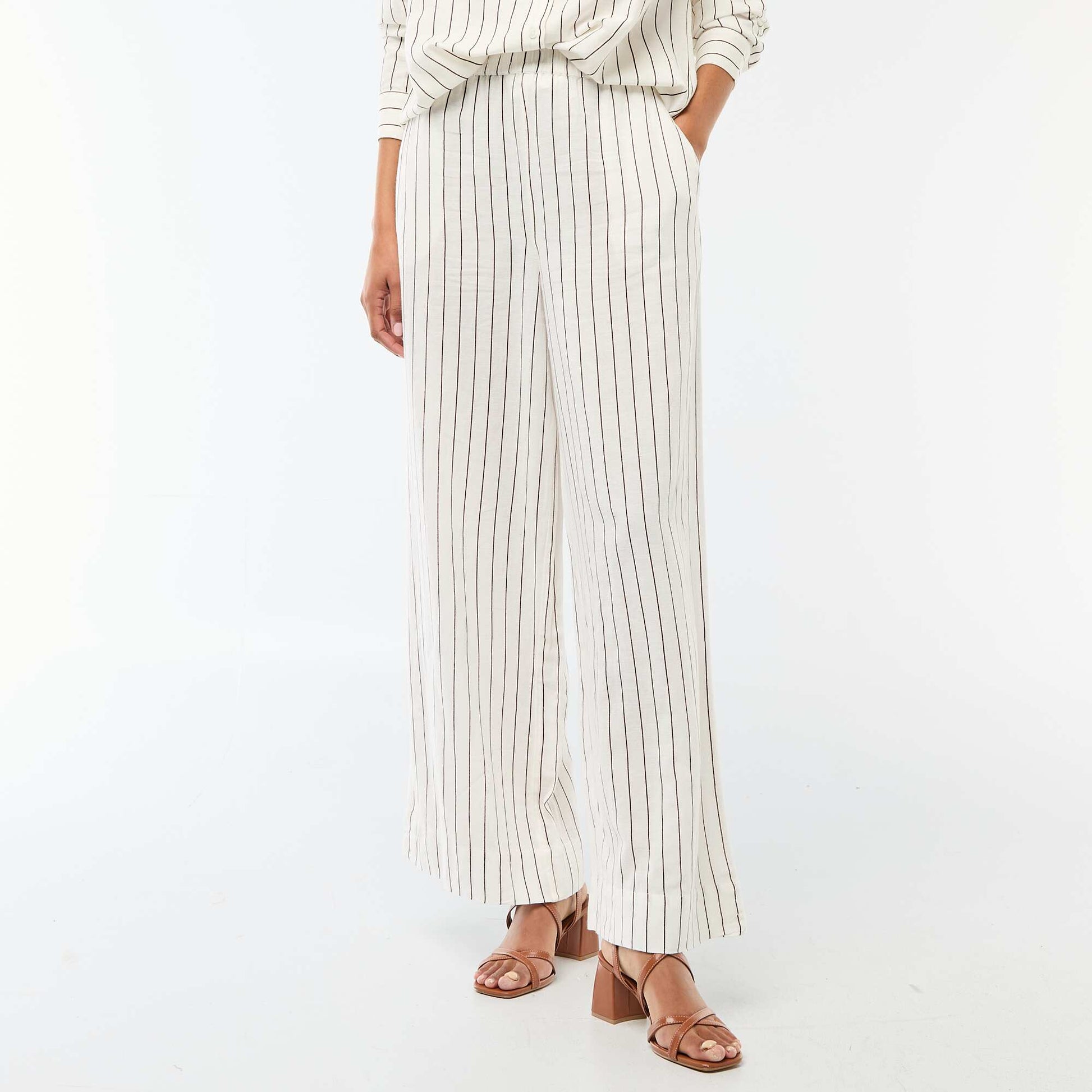 Linen Blend Palazzo Trousers WHITE