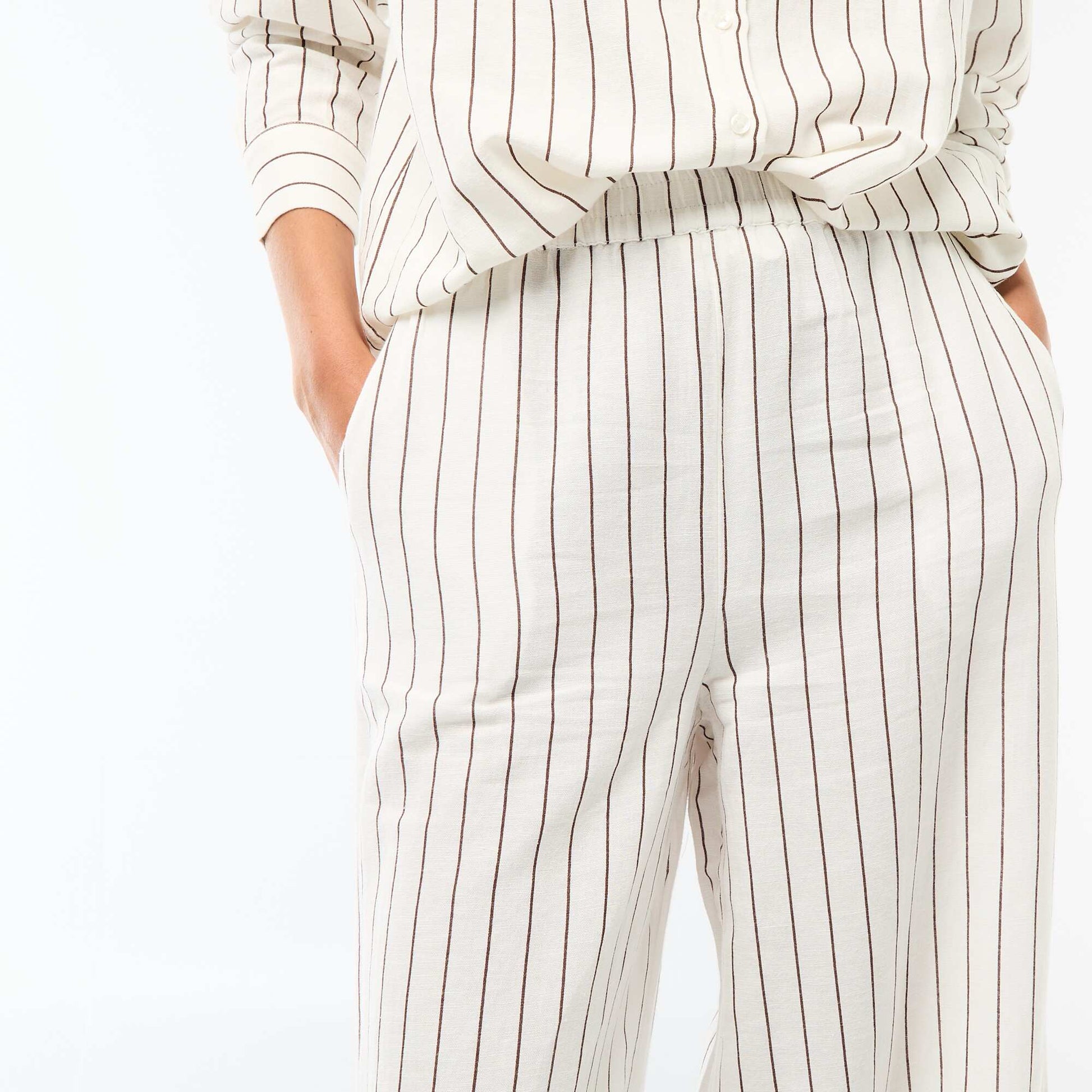 Linen Blend Palazzo Trousers WHITE