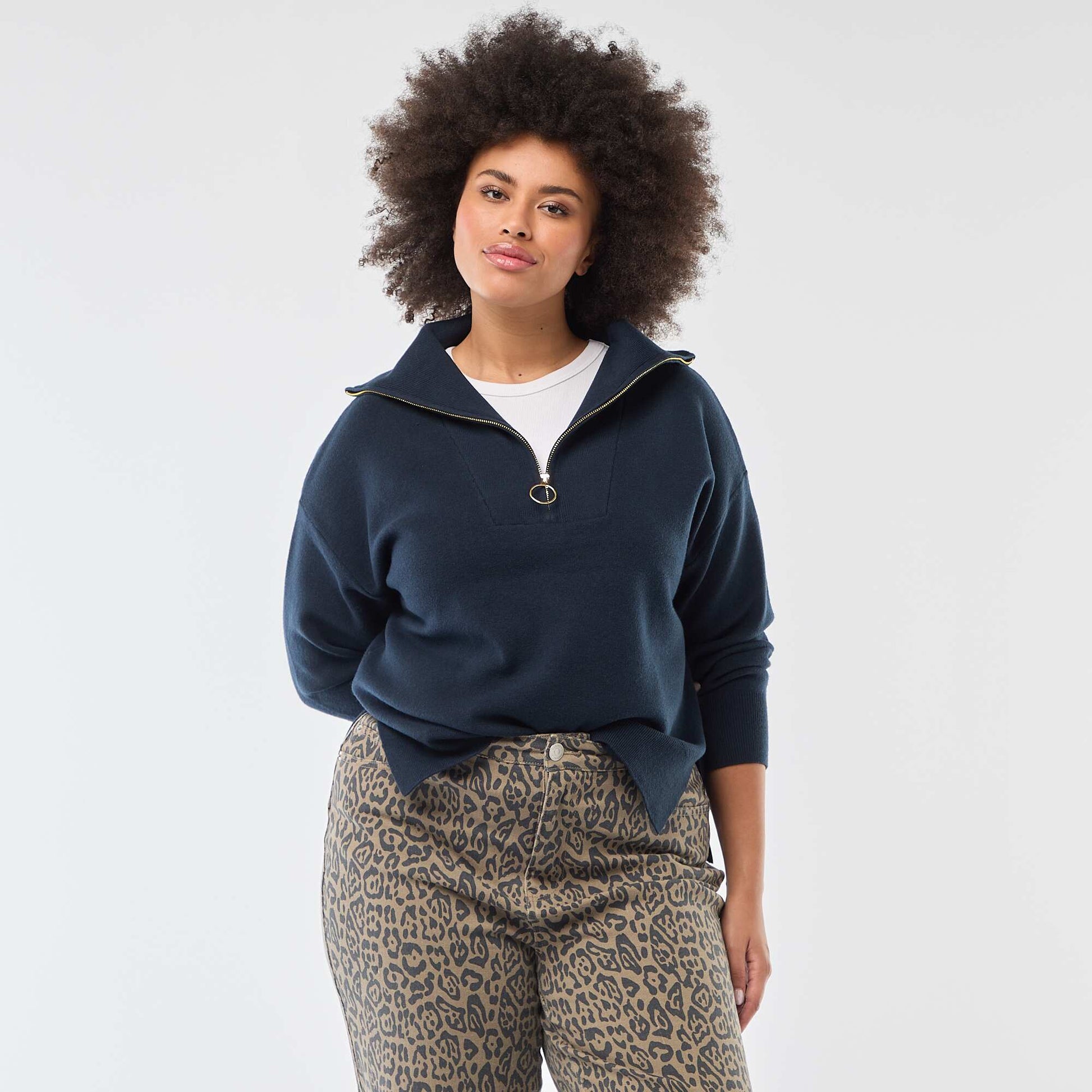 Zip-Neck Trucker Sweater BLUE