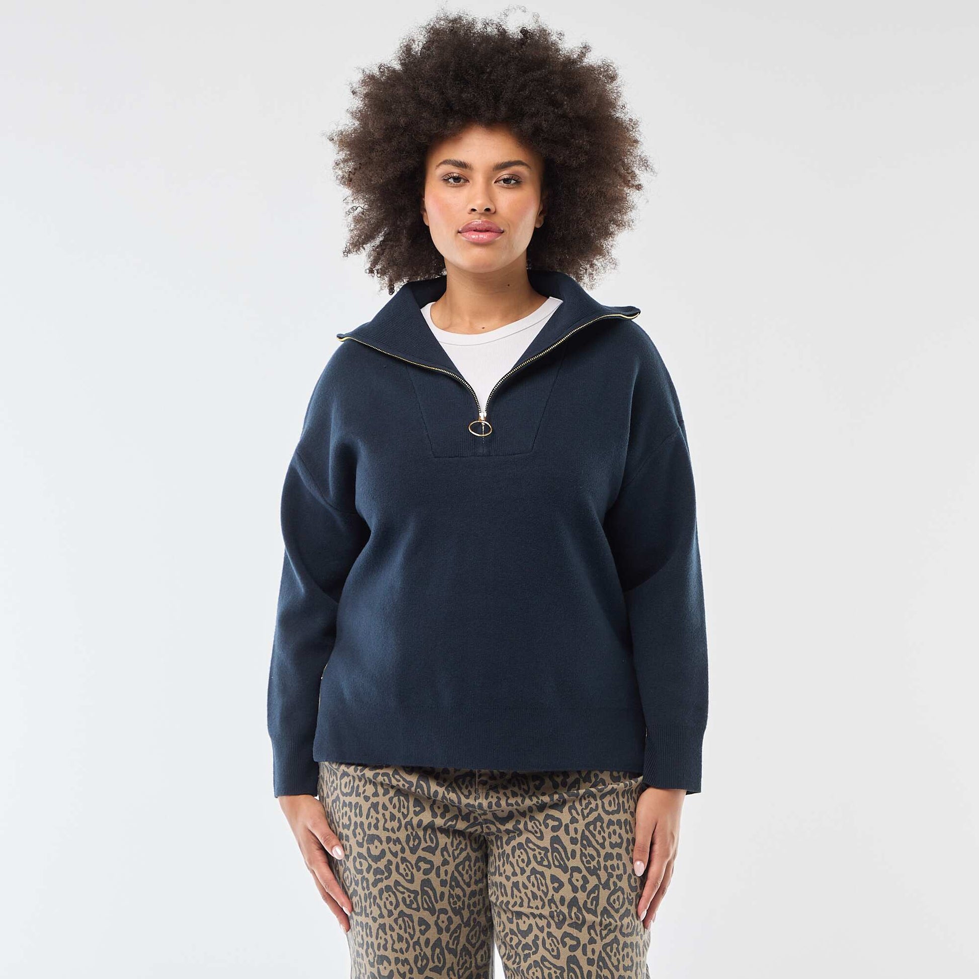 Zip-Neck Trucker Sweater BLUE