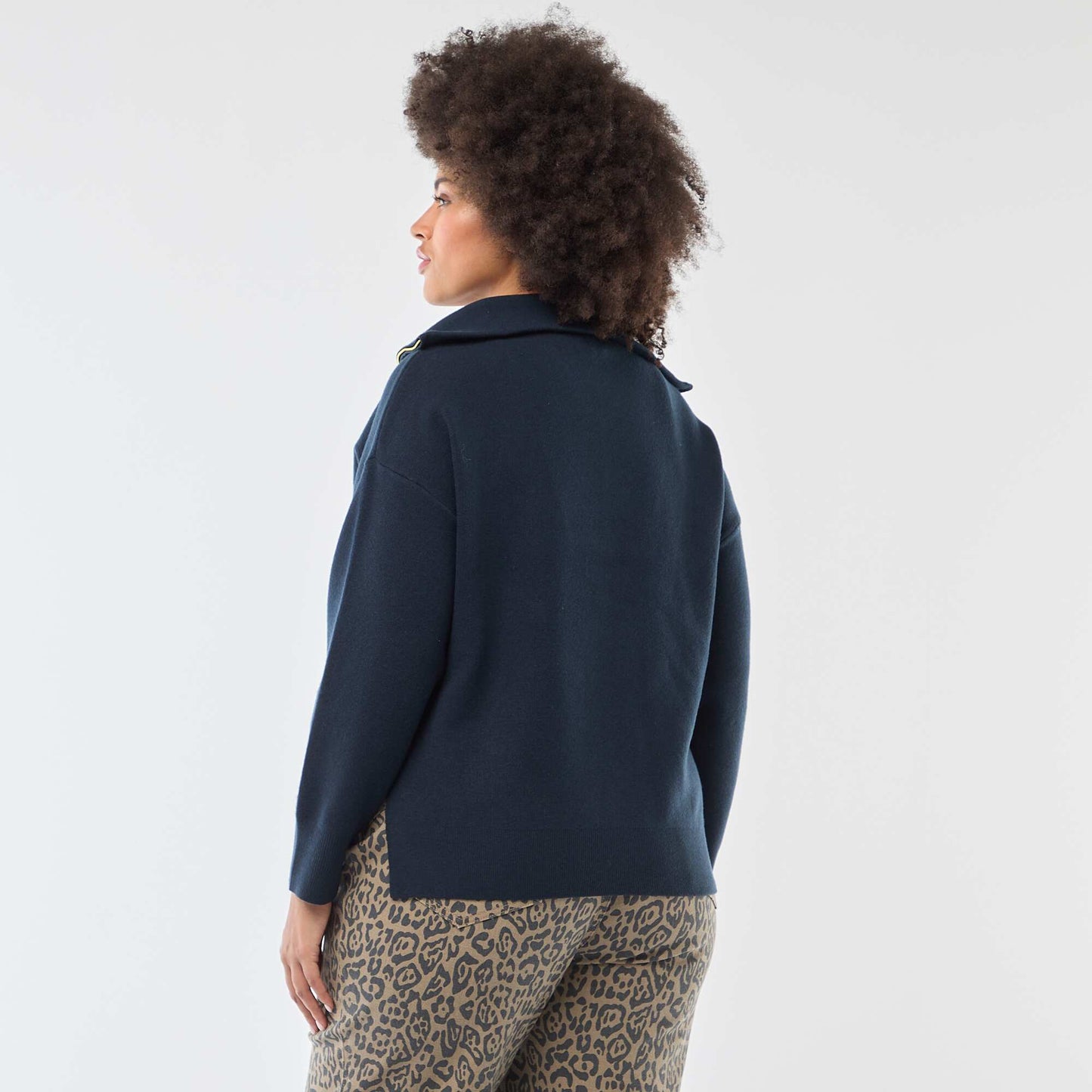 Zip-Neck Trucker Sweater BLUE