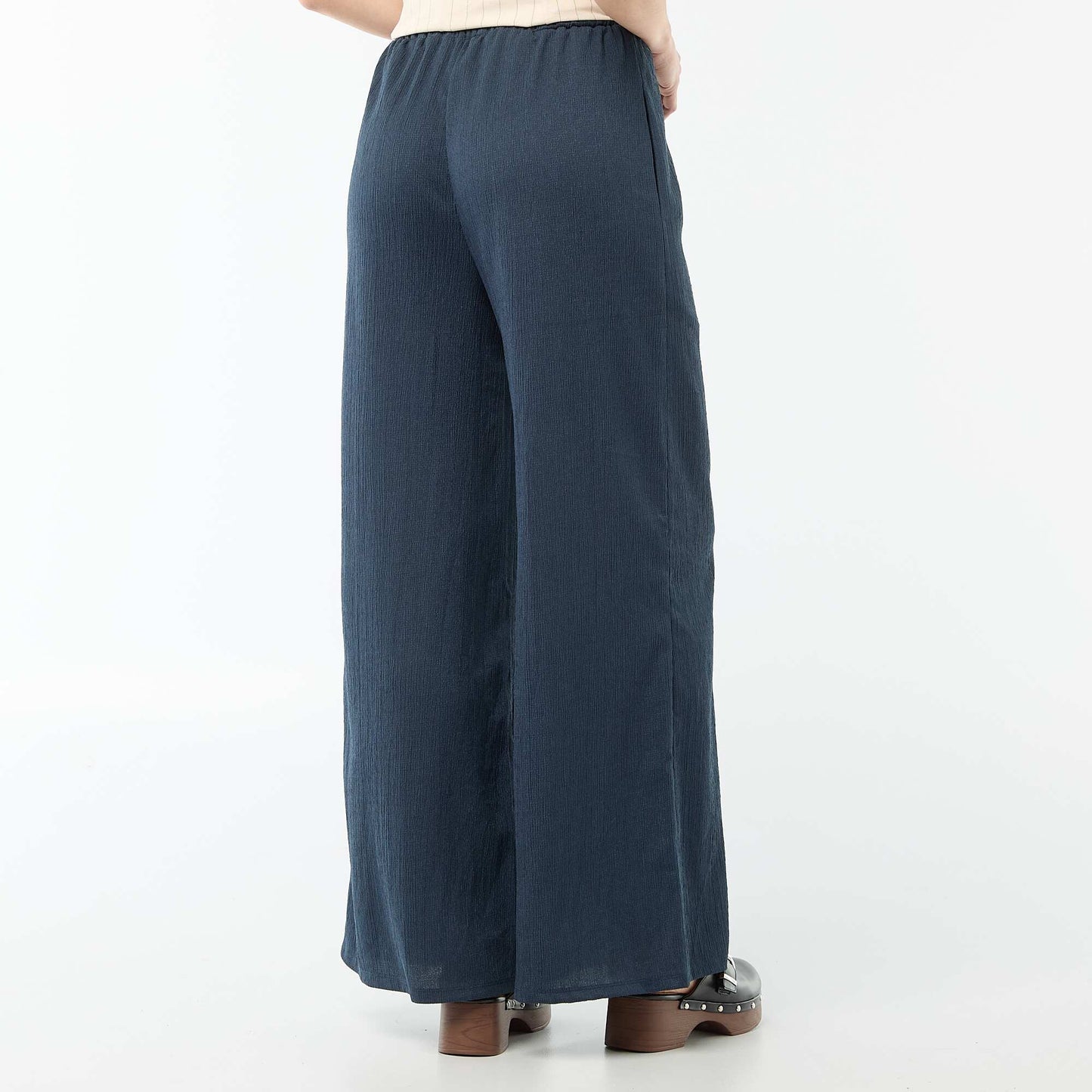 Wide-Leg Crêpe Trousers with 2 Pockets BLUE