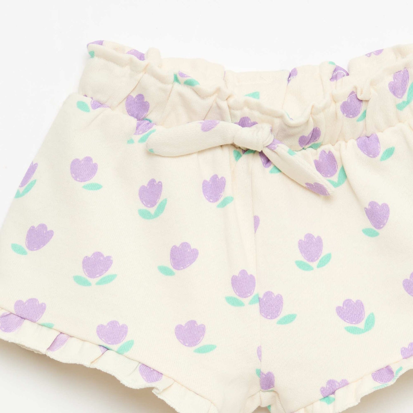 Lightweight French Terry Shorts with Ruffle Hem WHITE