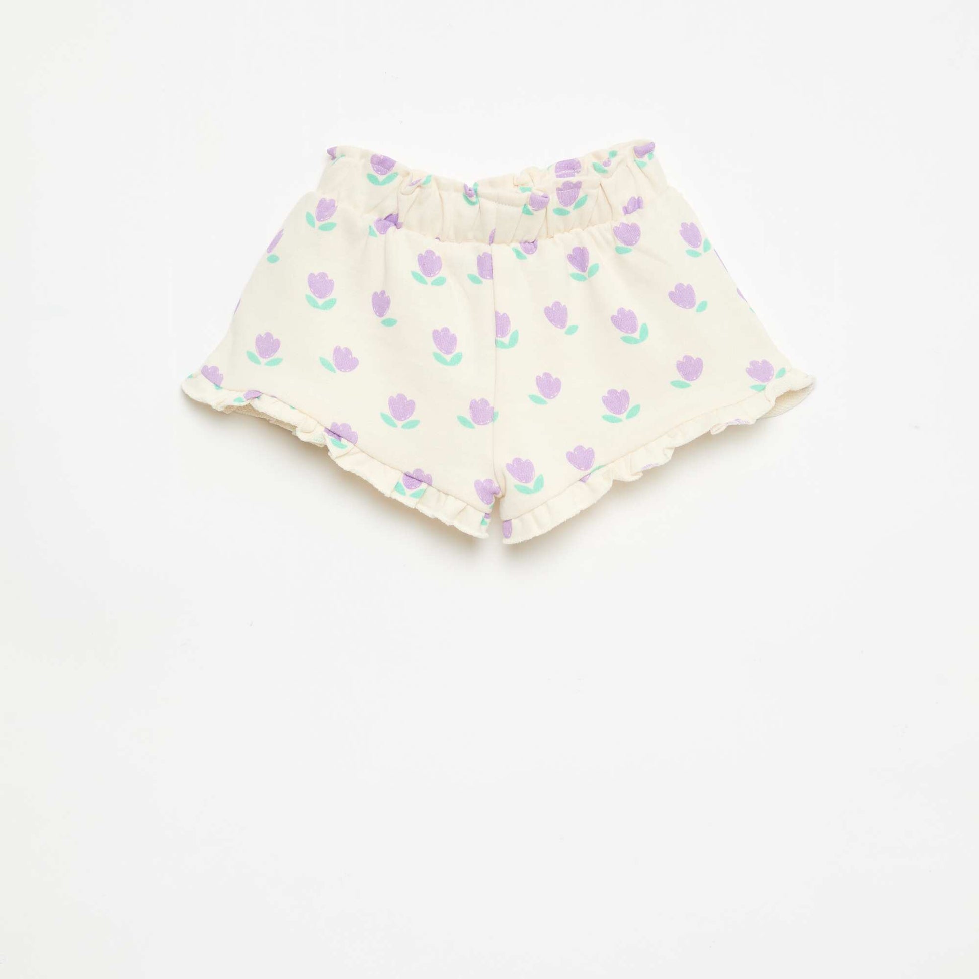 Lightweight French Terry Shorts with Ruffle Hem WHITE