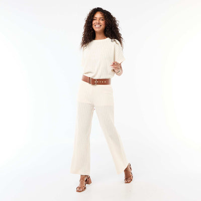 Wide-leg open-knit trousers WHITE