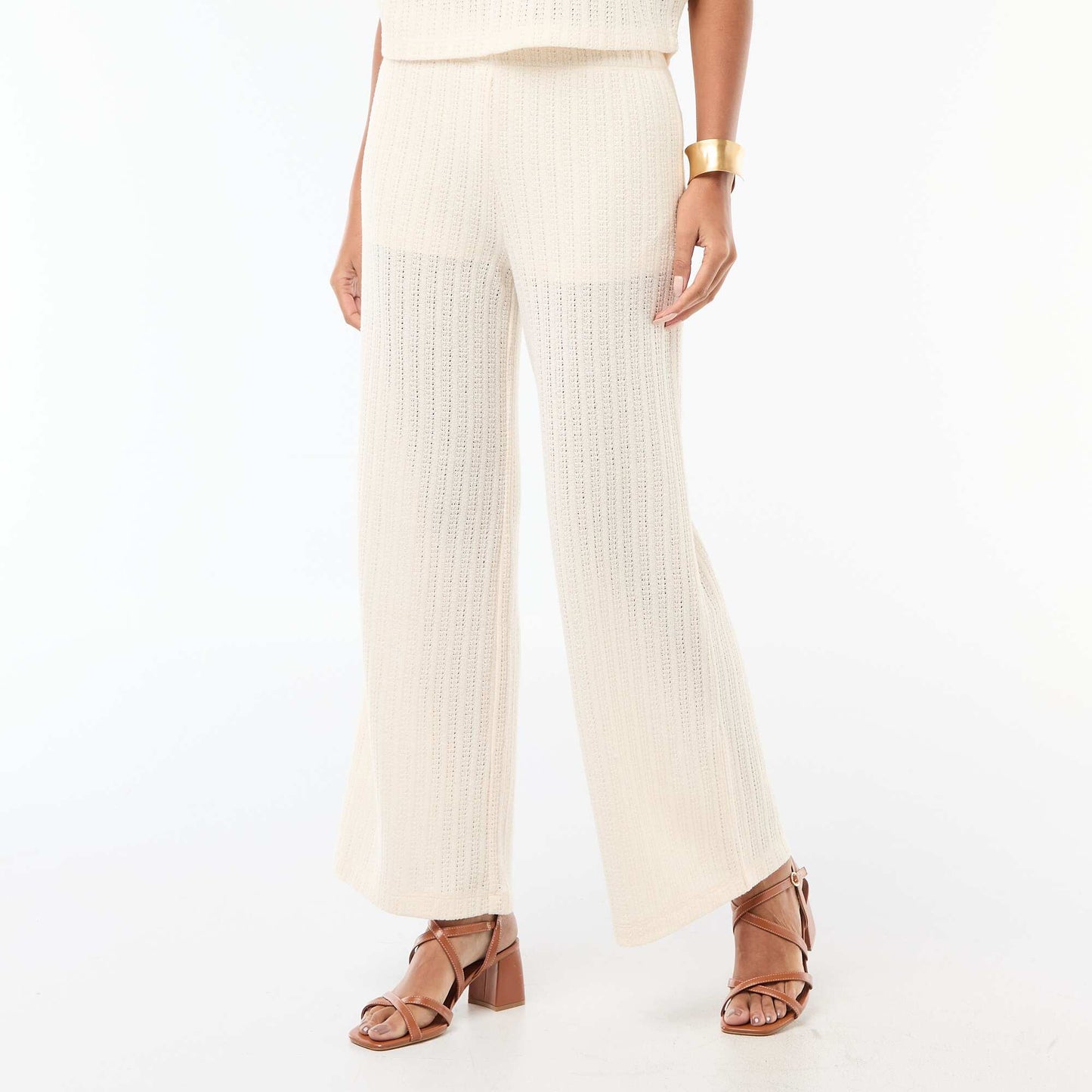 Wide-leg open-knit trousers WHITE