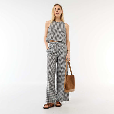 Gingham Wide-Leg Trousers BLACK