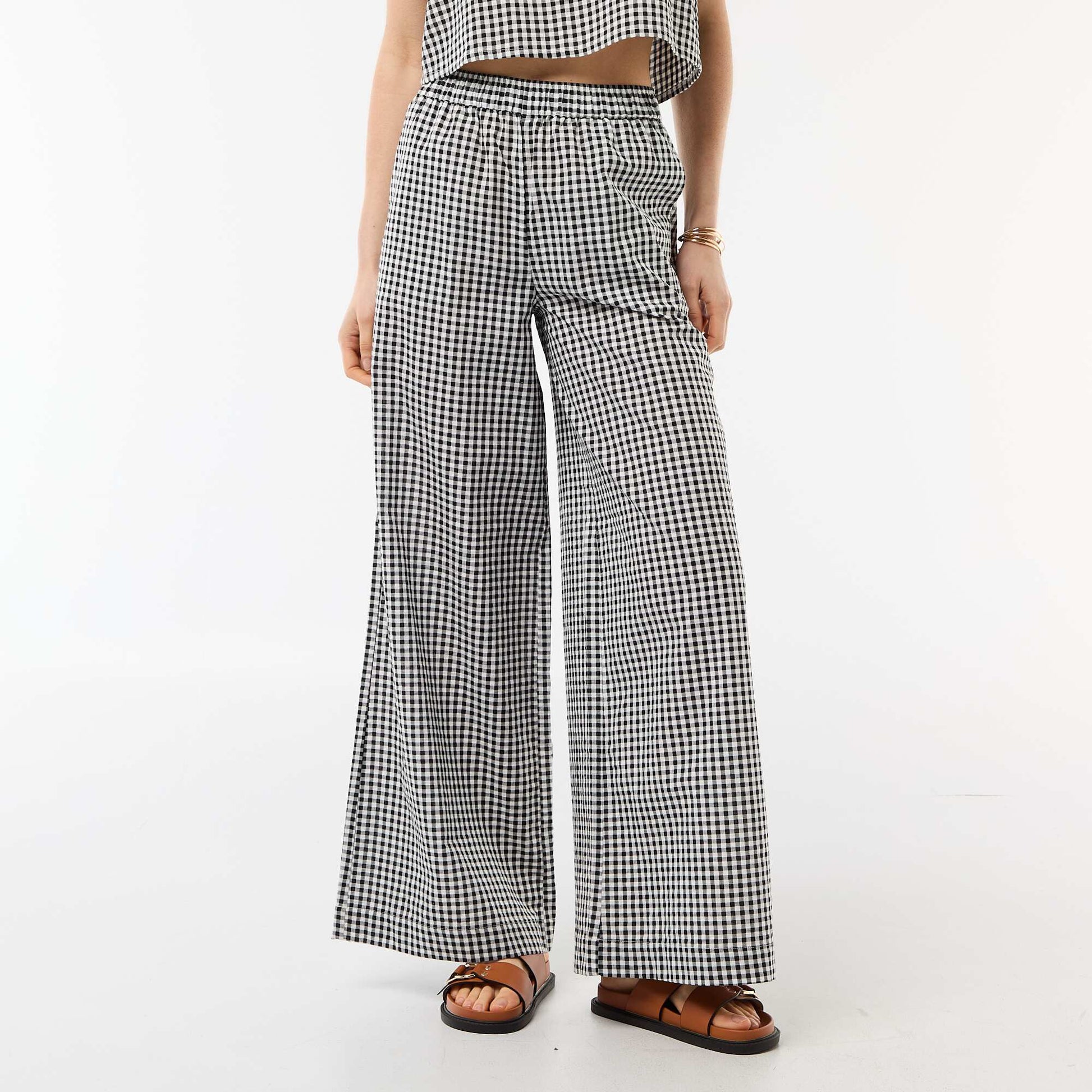 Gingham Wide-Leg Trousers BLACK