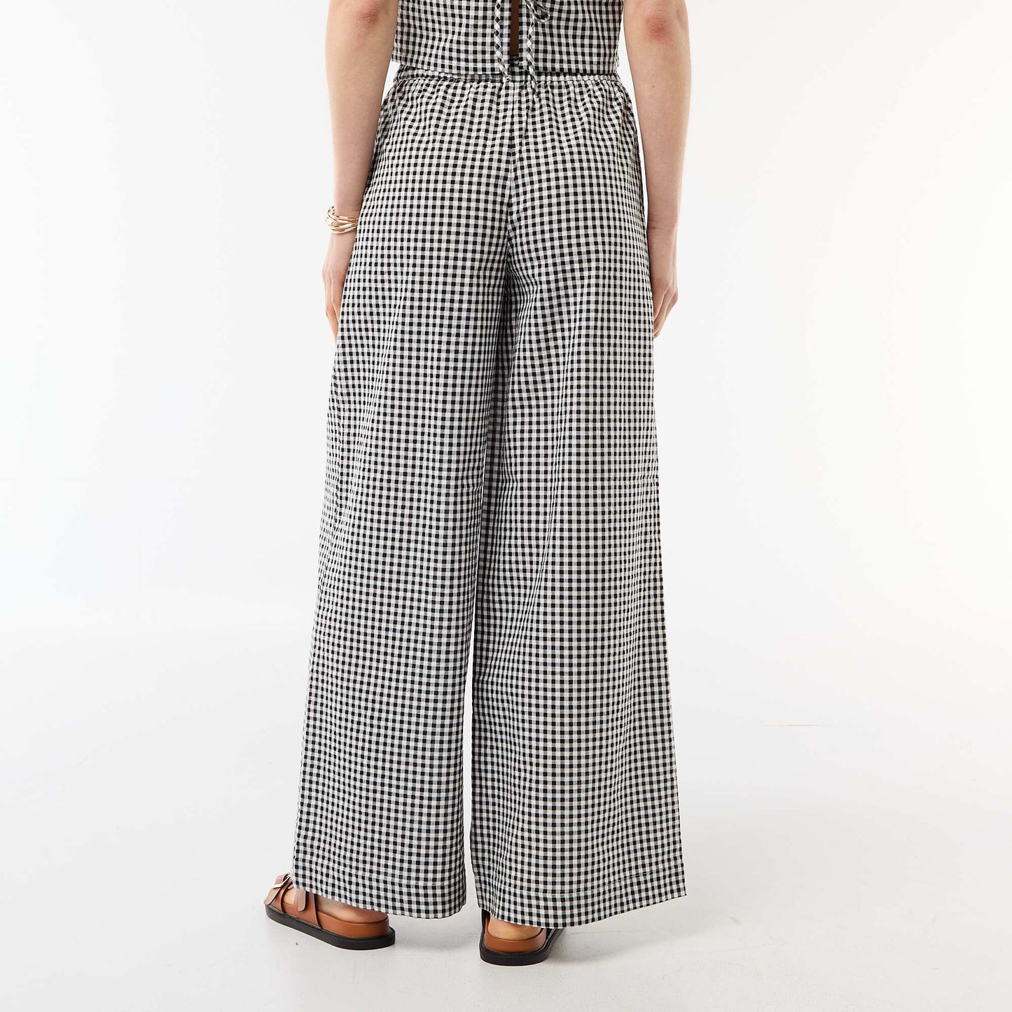 Gingham Wide-Leg Trousers BLACK
