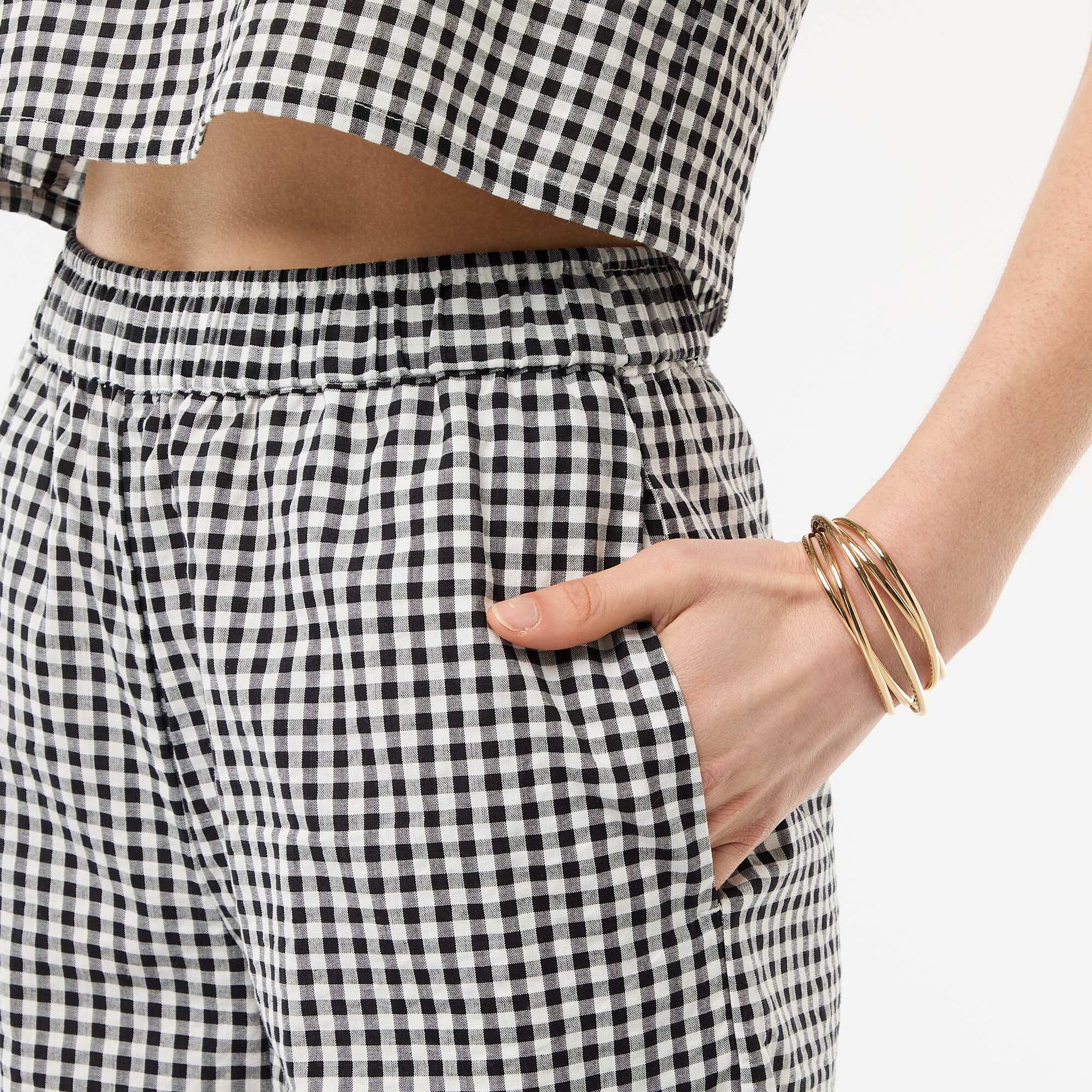Gingham Wide-Leg Trousers BLACK