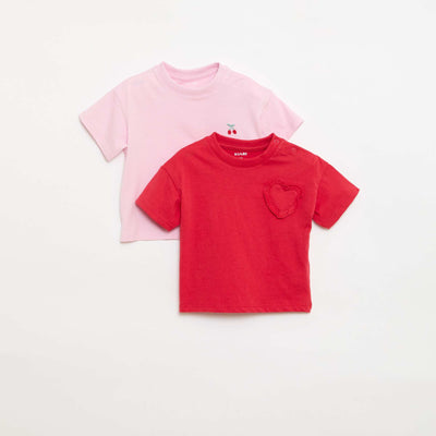Set of 2 T-shirts with chest detail PINK