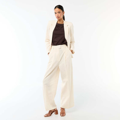 Wide-Leg Linen Blend Occasion Trousers BEIGE