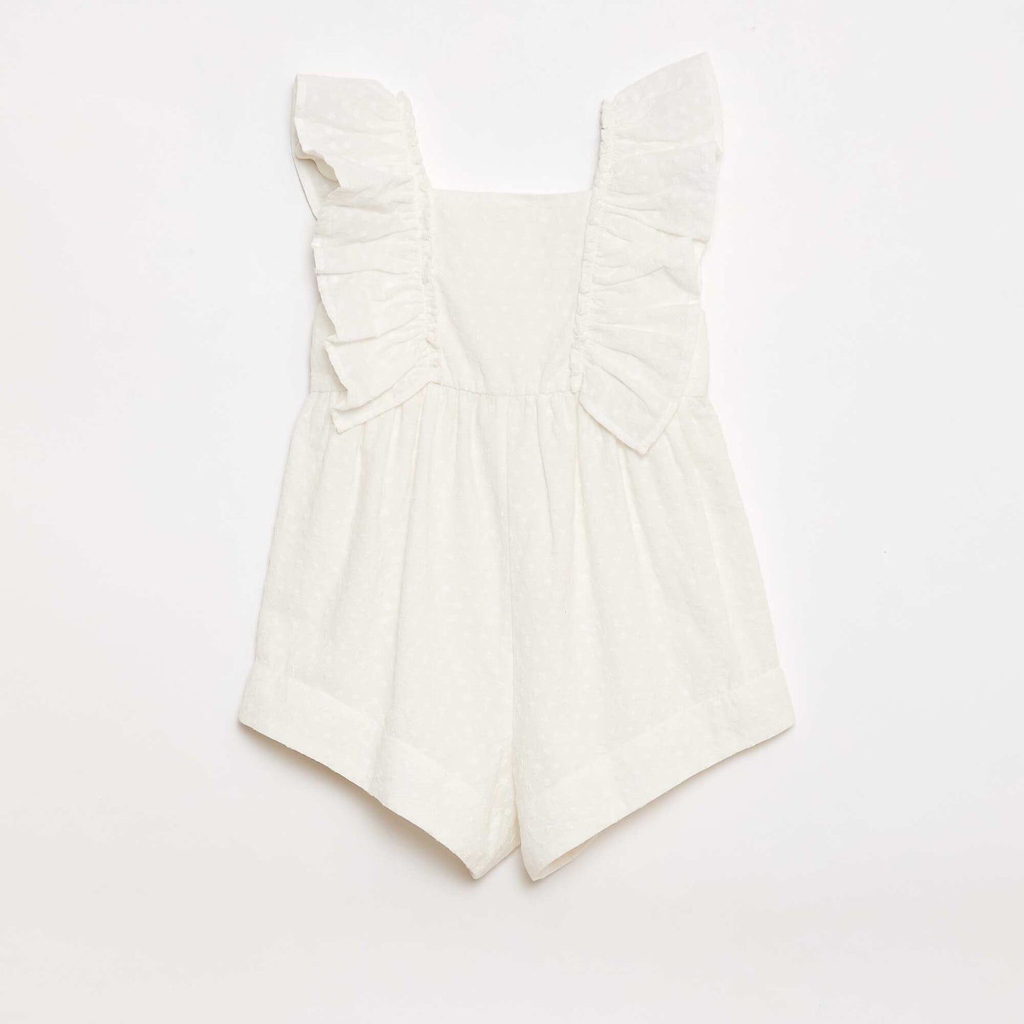 Sleeveless English Embroidery Romper with Ruffles BEIGE
