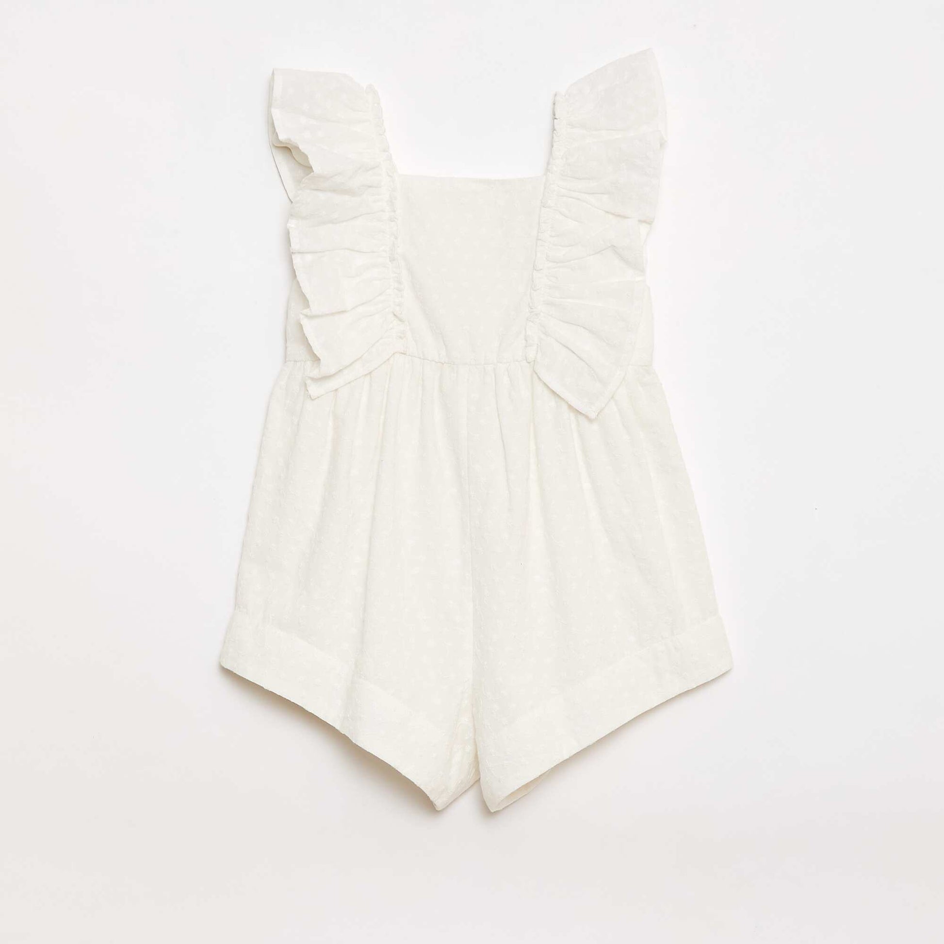 Sleeveless English Embroidery Romper with Ruffles BEIGE