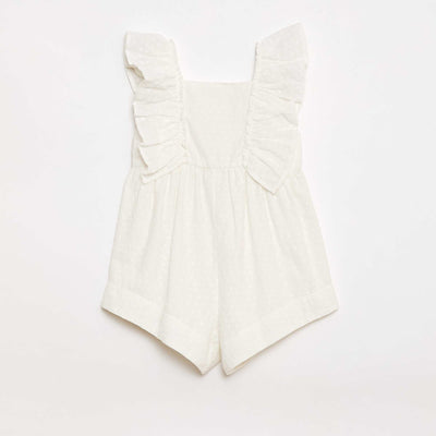 Sleeveless English Embroidery Romper with Ruffles BEIGE