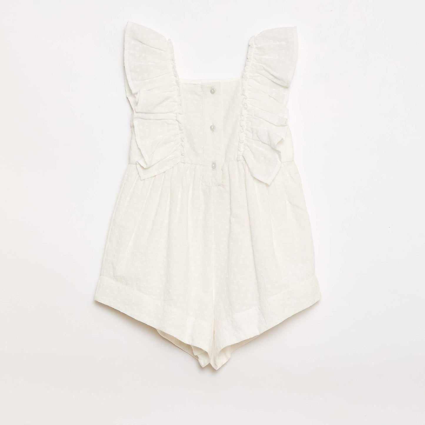 Sleeveless English Embroidery Romper with Ruffles BEIGE