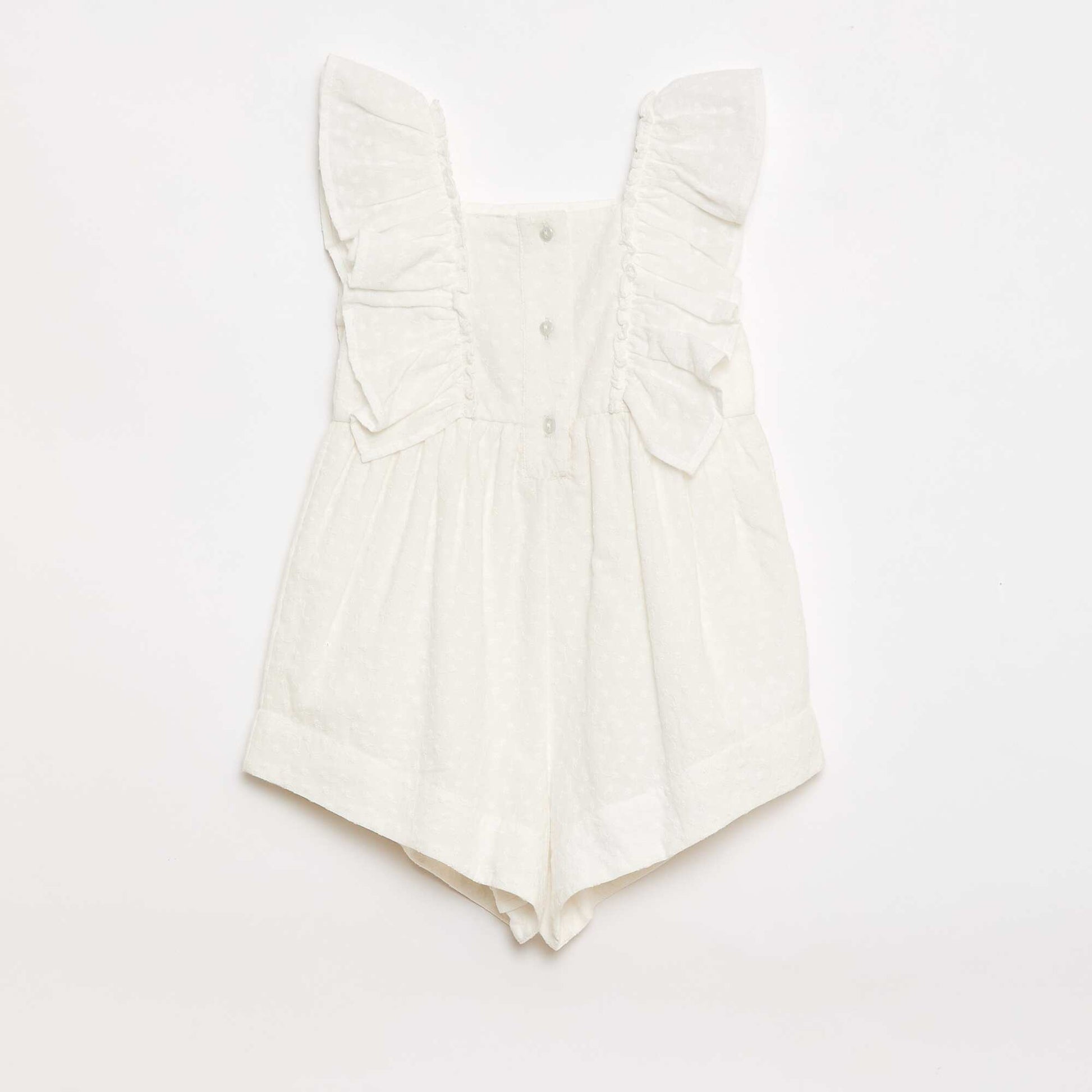 Sleeveless English Embroidery Romper with Ruffles BEIGE