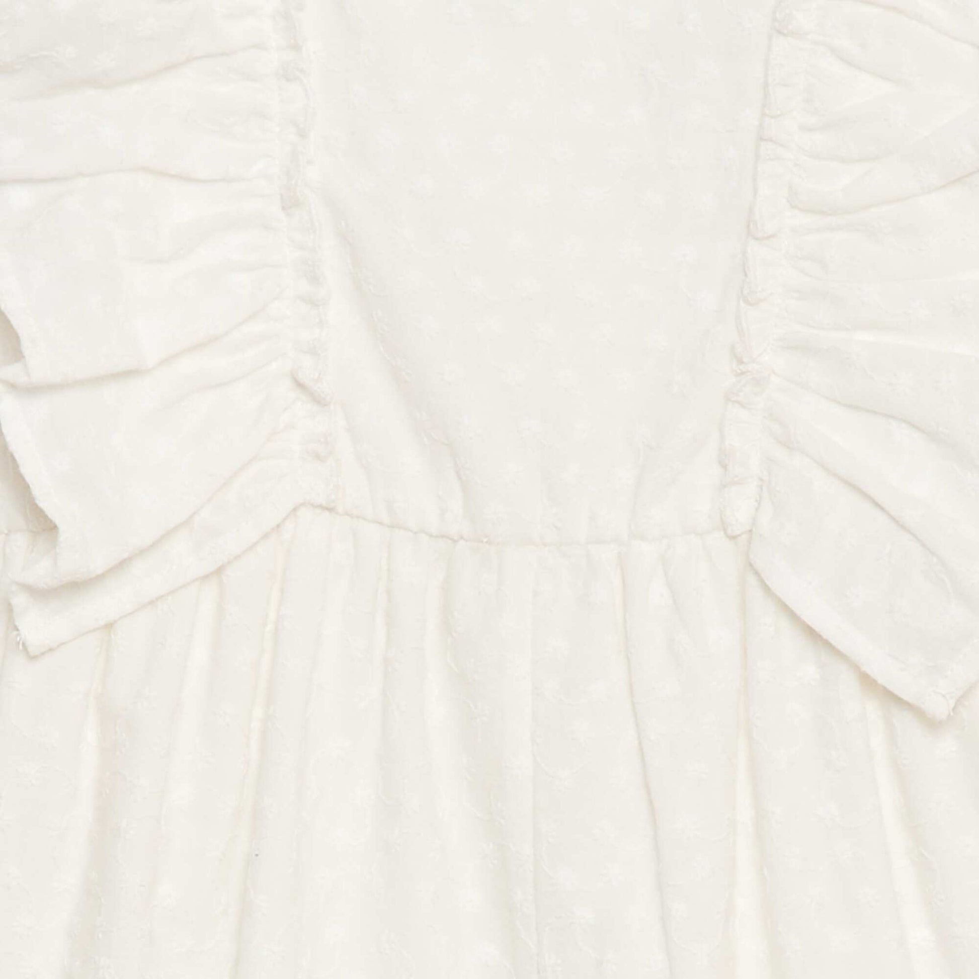 Sleeveless English Embroidery Romper with Ruffles BEIGE