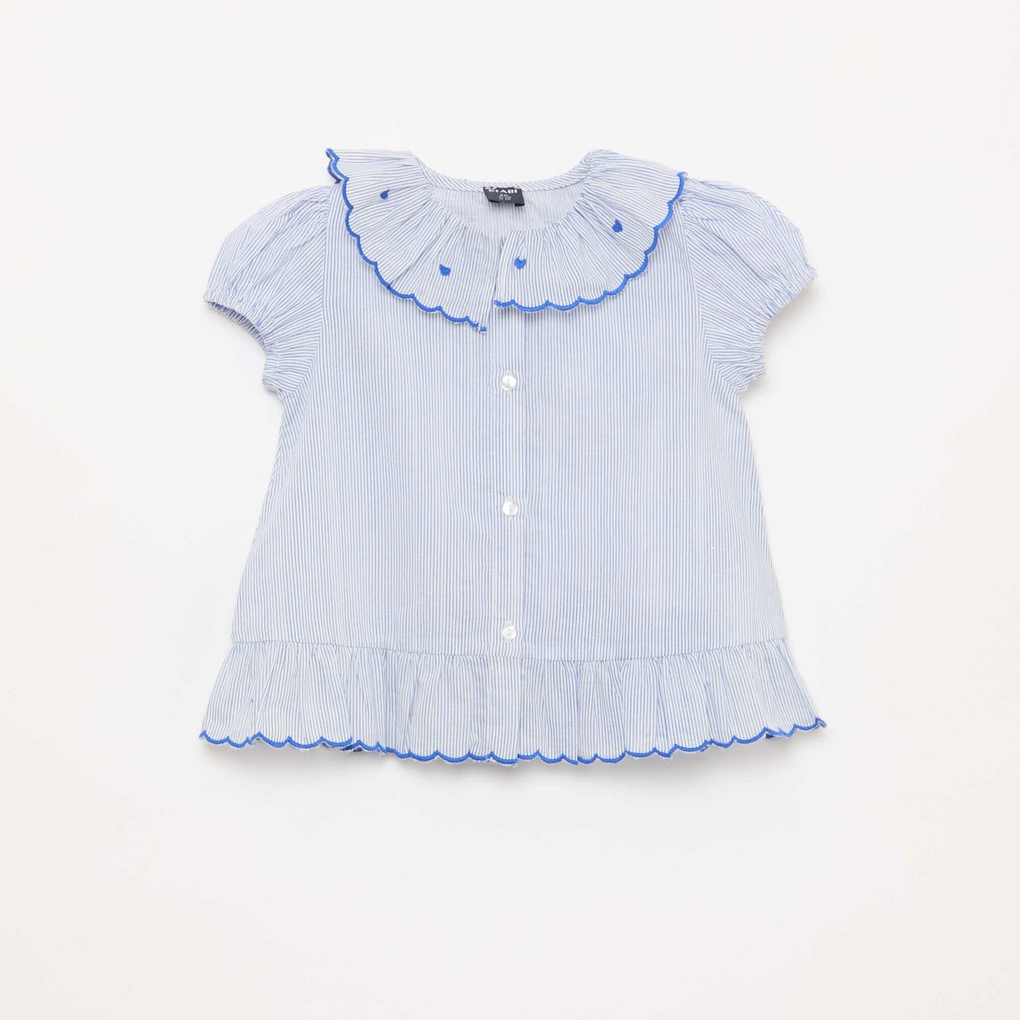 Striped Dress with Short Sleeves and Flounced Hem BLUE